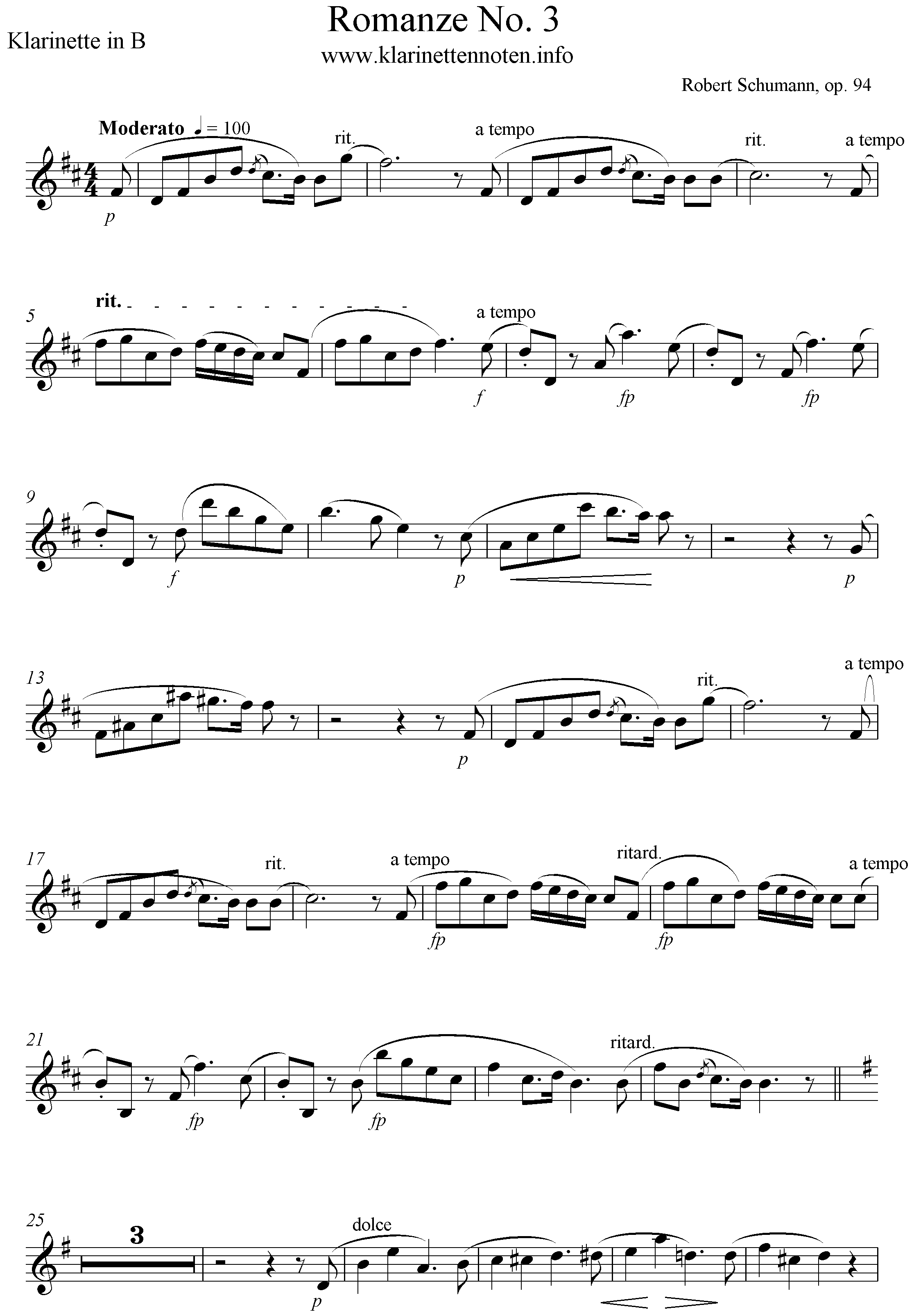 Romanze No.3, op.94, Robert Schumann D-Dur